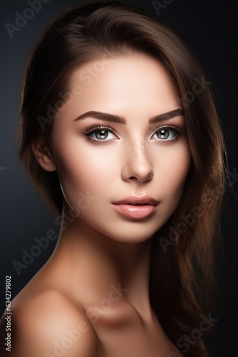 studio shot of a beautiful young woman with perfect skin