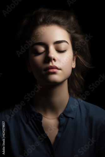 studio shot of a beautiful young woman with her eyes closed