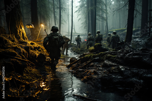 soldiers are fighting on the forest