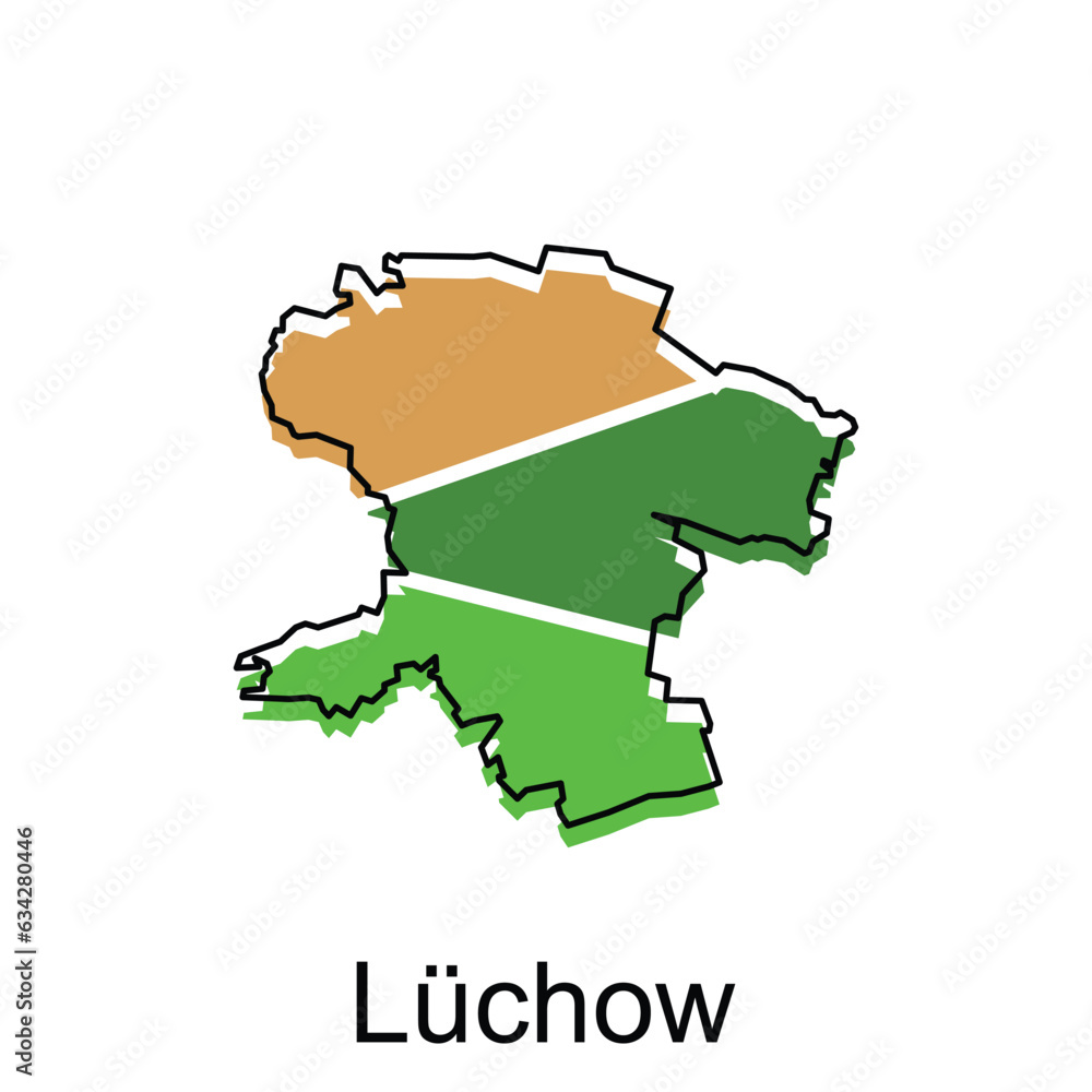 map of Luchow vector design template, national borders and important cities illustration