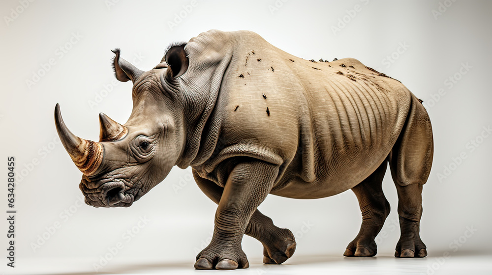 Fototapeta premium rhinoceros side view isolate on white background Generative AI