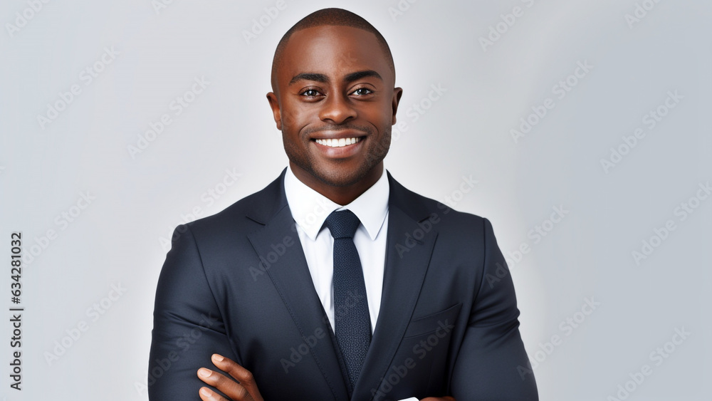 Black business man in suit with bright and positive energy Black business man in suit with bright and positive energy
