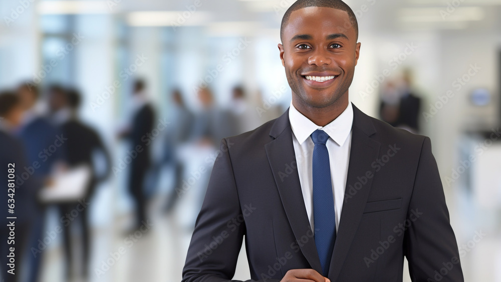 Black business man in suit with bright and positive energy