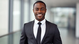 Black business man in suit with bright and positive energy