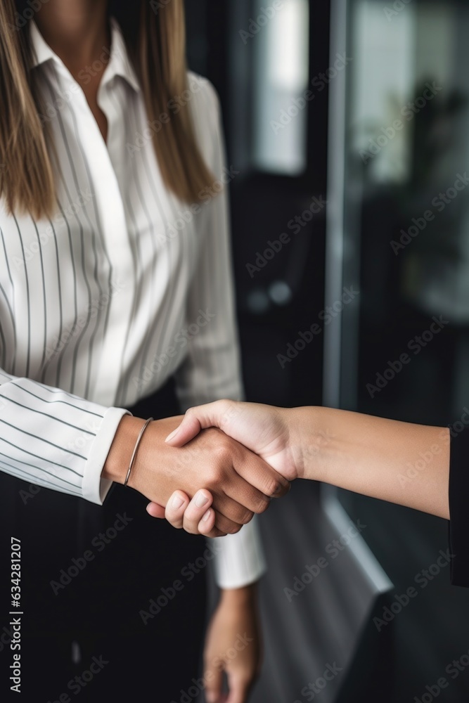 Naklejka premium cropped shot of two unrecognizable businesswomen shaking hands in their office