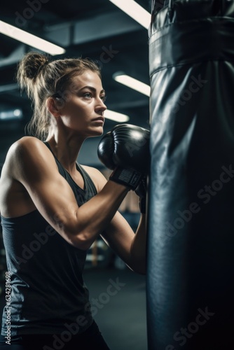 cropped shot of a young female boxer training with a punching bag in the gym © Natalia