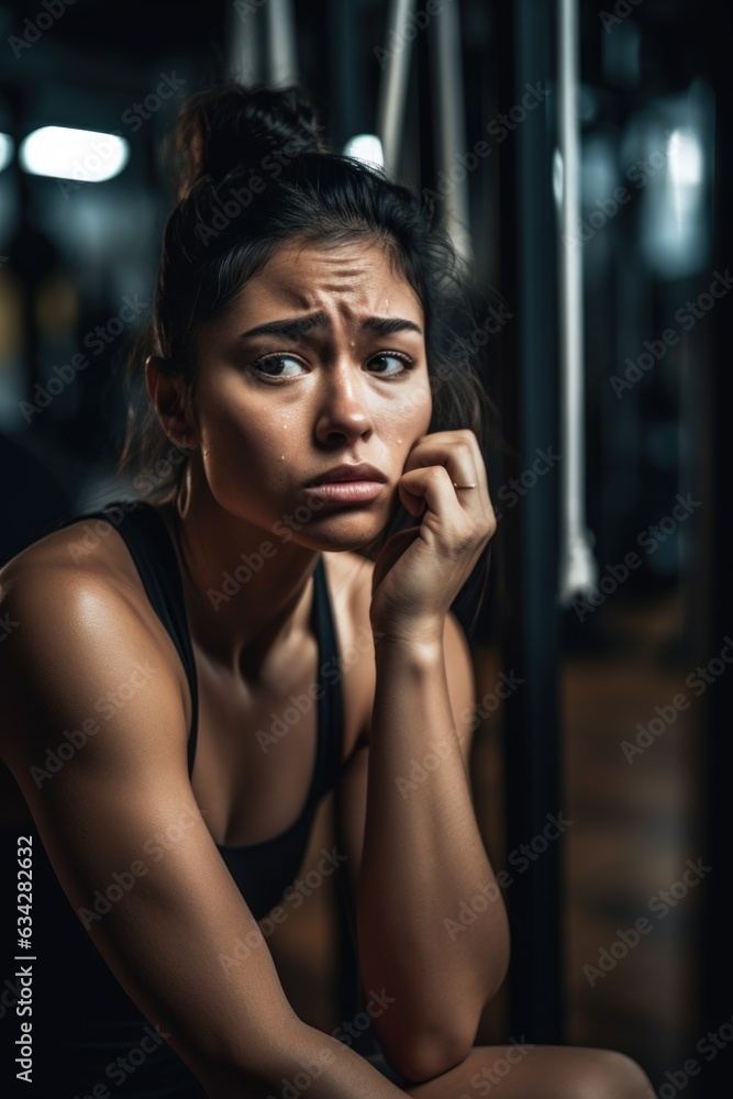 shot of a young woman looking exhausted while working out in a gym shot of a young woman looking exhausted while working out in a gym