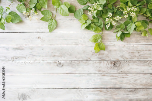 木目と植物の背景素材