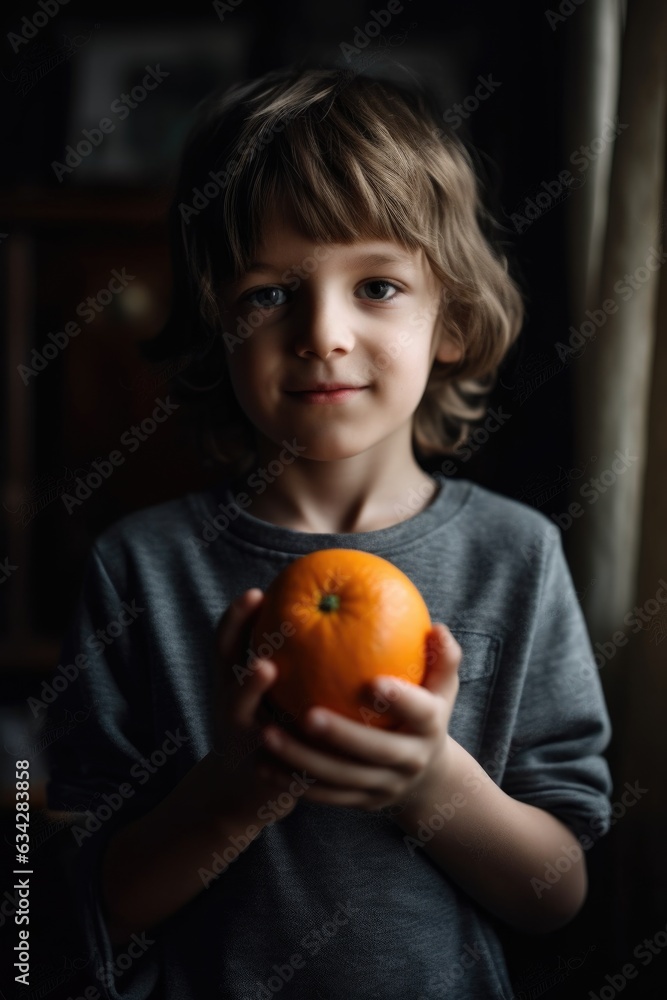 shot of a little boy holding an orange shot of a little boy holding an orange