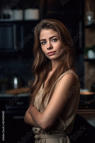 portrait of an attractive young woman in the kitchen