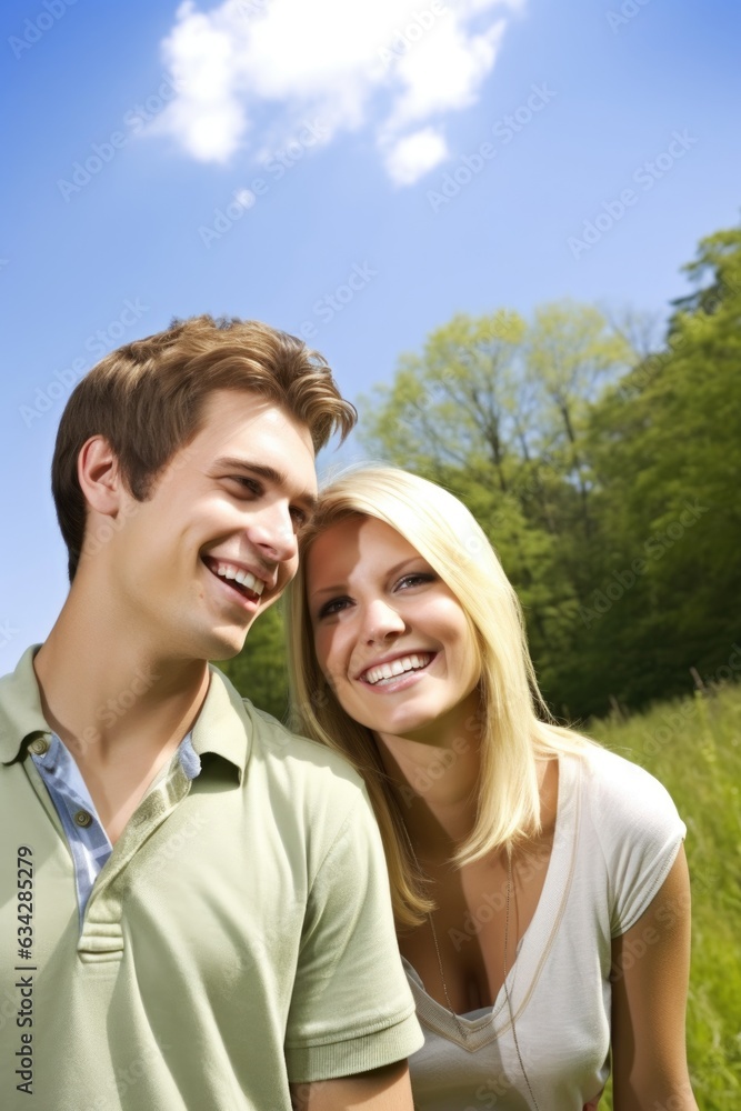 a happy young couple enjoying the great outdoors