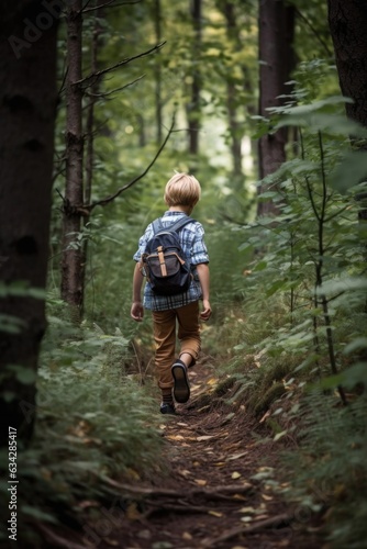 cropped shot of a little boy walking through a forest while on vacation © Natalia