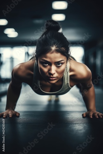 shot of a young woman doing pushups during her workout at the gym