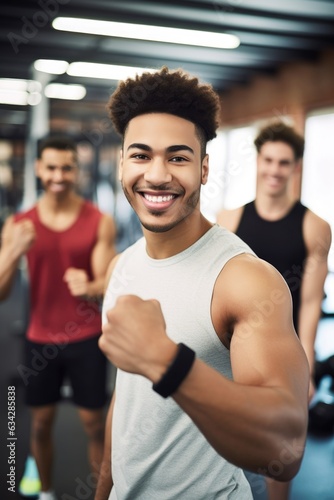 shot of a young man giving thumbs up while working out with his friends