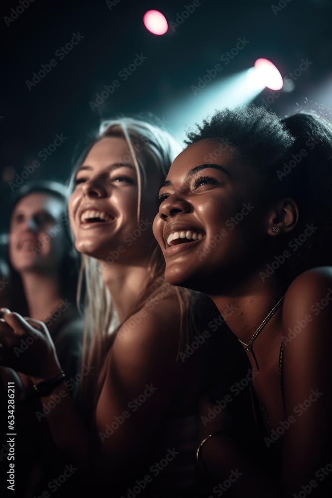 shot of two young women enjoying themselves at a live concert