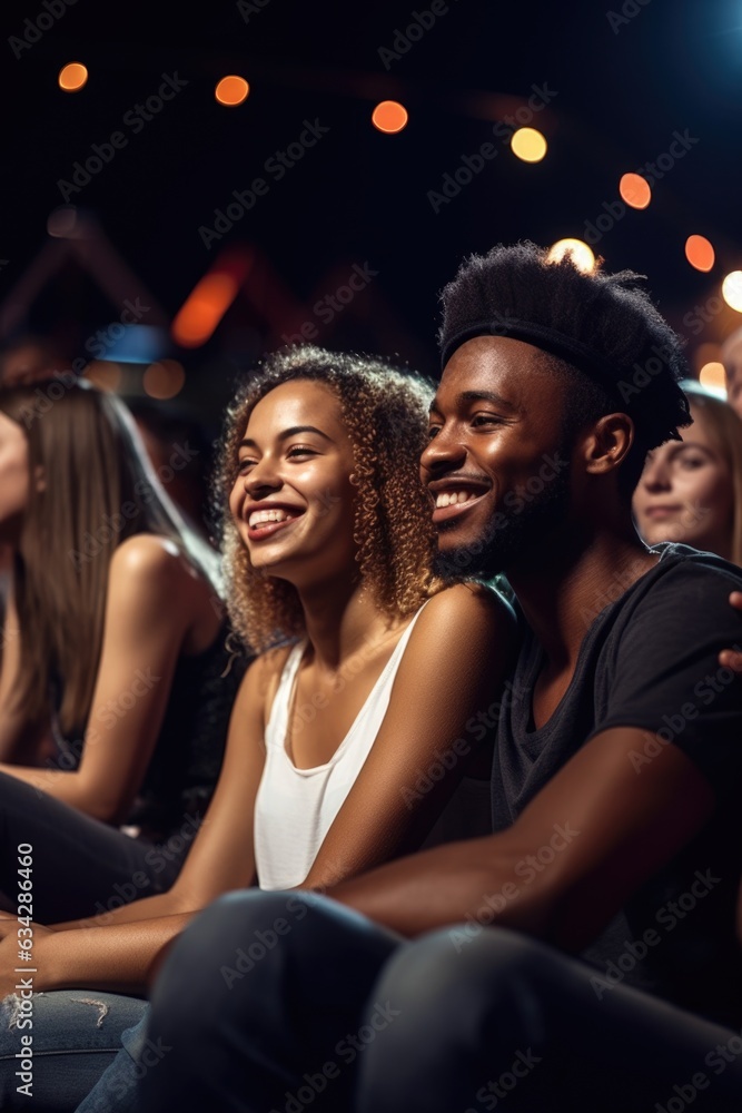 shot of a young couple sitting with their friends at a concert