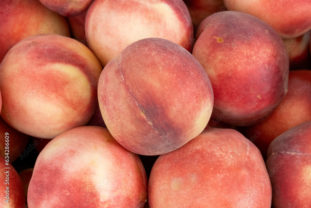 New harvest peaches for sale at city farmers market New harvest peaches for sale at city farmers market