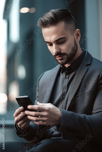 shot of a man holding a smartphone and looking at his laptop