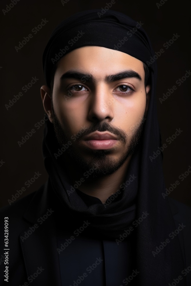 portrait of a young muslim man wearing a hijab portrait of a young muslim man wearing a hijab