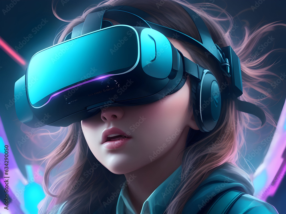Girl, with VR Virtual Reality Goggles Girl, with VR Virtual Reality Goggles