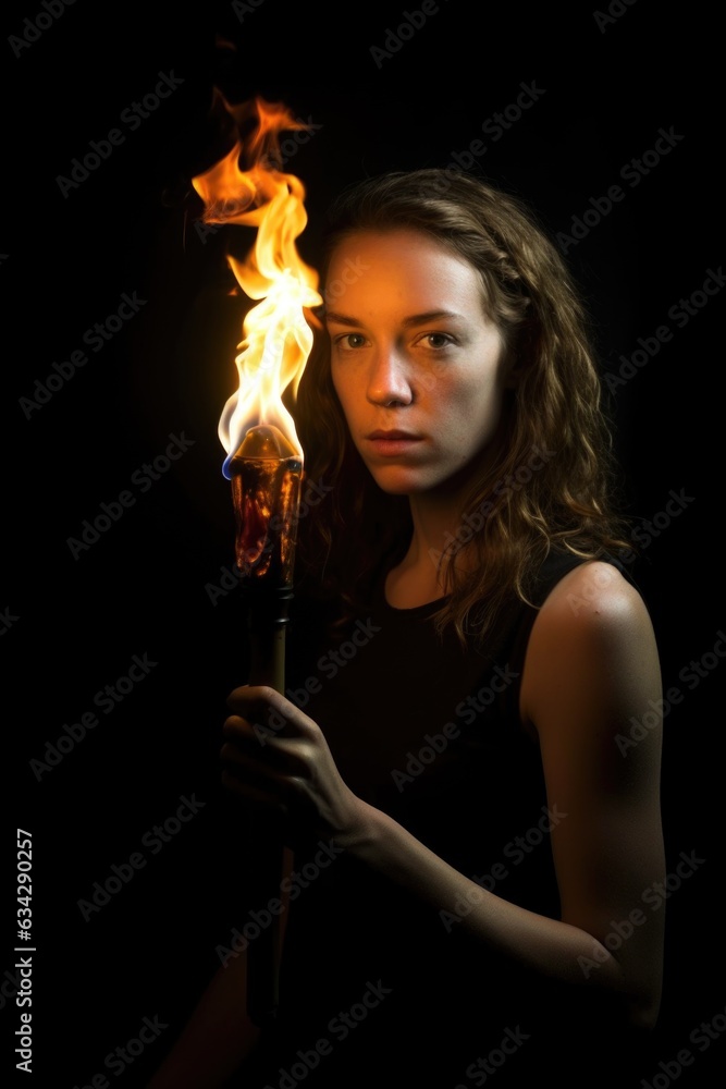Fototapeta premium shot of a young woman holding up a flaming torch