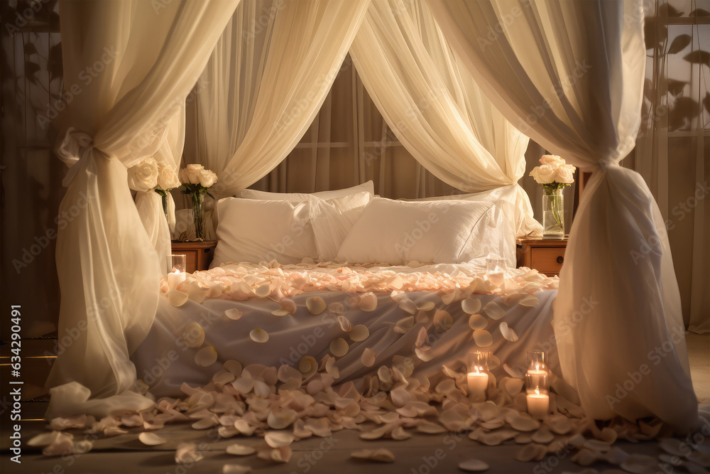 bedroom with flowers on background bedroom with flowers on background