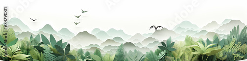 rainforest origami paper background white long narrow frame.