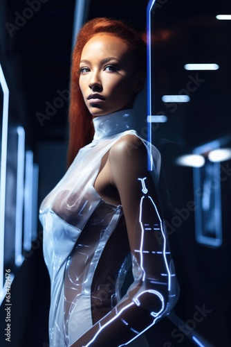 shot of a beautiful young woman wearing a futuristic gown