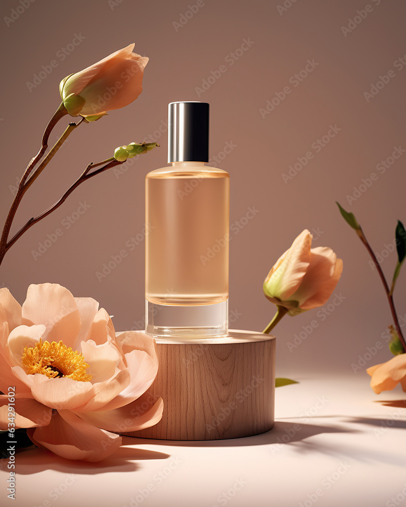 Cosmetic product mockup, empty bottle on pastel background. Nature face body or hair care. Natural serum skin care ingredients, copy space layout for organic commercial packaging. Beauty spa cosmetic. Cosmetic product mockup, empty bottle on pastel background. Nature face body or hair care. Natural serum skin care ingredients, copy space layout for organic commercial packaging. Beauty spa cosmetic.