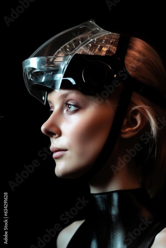 closeup shot of a woman in futuristic clothing