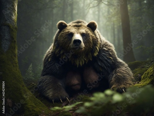 Epic wild and fantastic monster resembling a bear in a forest
