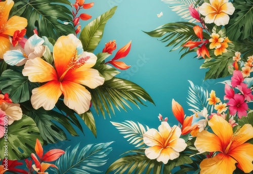 Tropical spring background  banner with floral pattern