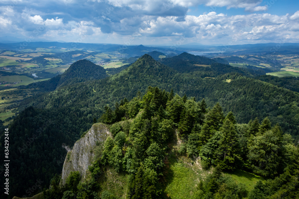 Mountain landscape viewed from Trzy Korony mountain in Pieniny, Poland. 