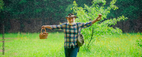 Photography Senior with mushroom on spring rain, banner