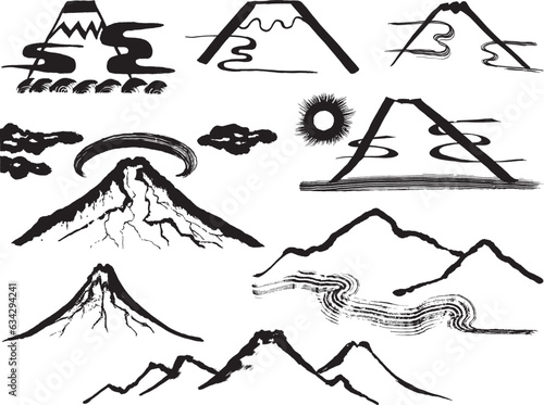 山　手書きの毛筆イラスト