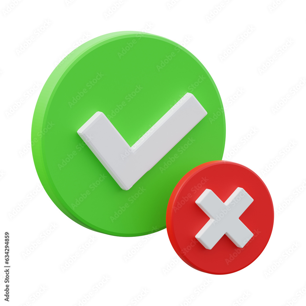 3d icon of yes and no buttons isolated background 3d icon of yes and no buttons isolated background