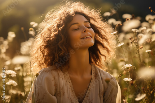 Amidst a field of wildflowers a person closes their eyes feeling the warmth of the sun on their face a peaceful escape on World Mental Health Day