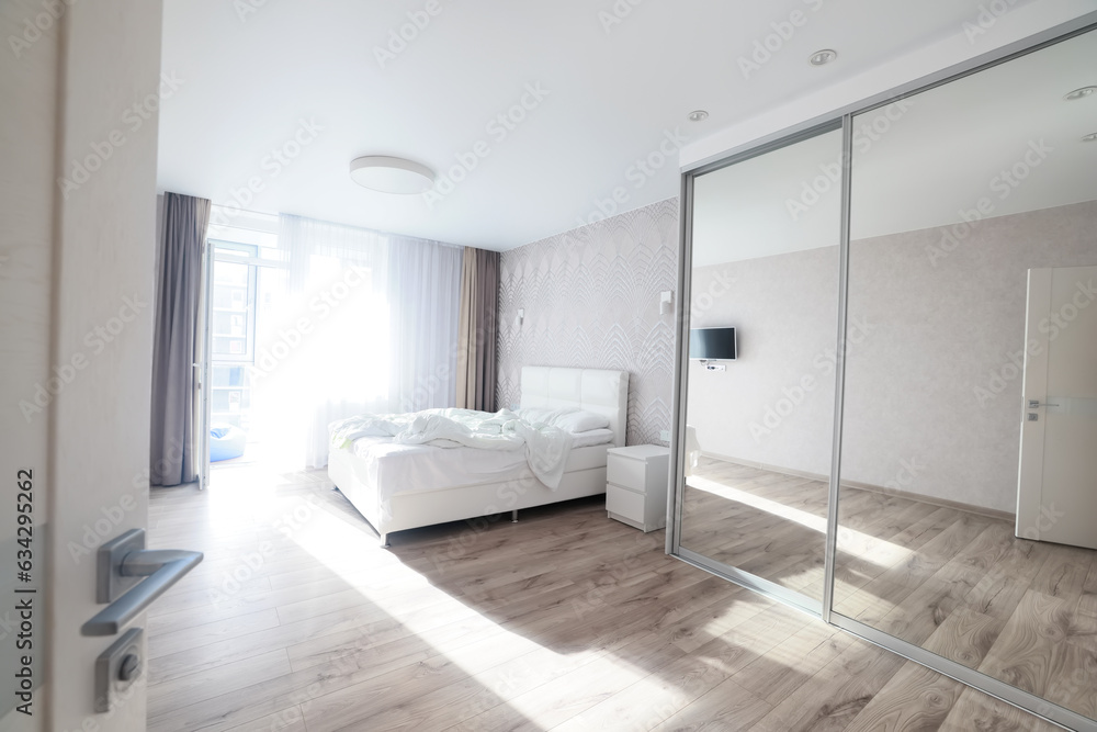 bright bedroom interior hotel, white background home bright bedroom interior hotel, white background home