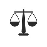 scales of justice.flat design icon illustration of weighing or light measuring scales object.vector black silhouette balance of justice.