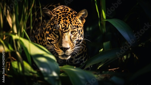  a close up of a leopard in a field of grass.  generative ai © Anna