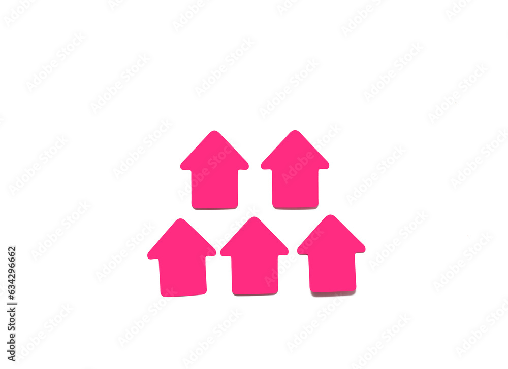 Group of paper stickers in the form of pink arrows on a white background Group of paper stickers in the form of pink arrows on a white background
