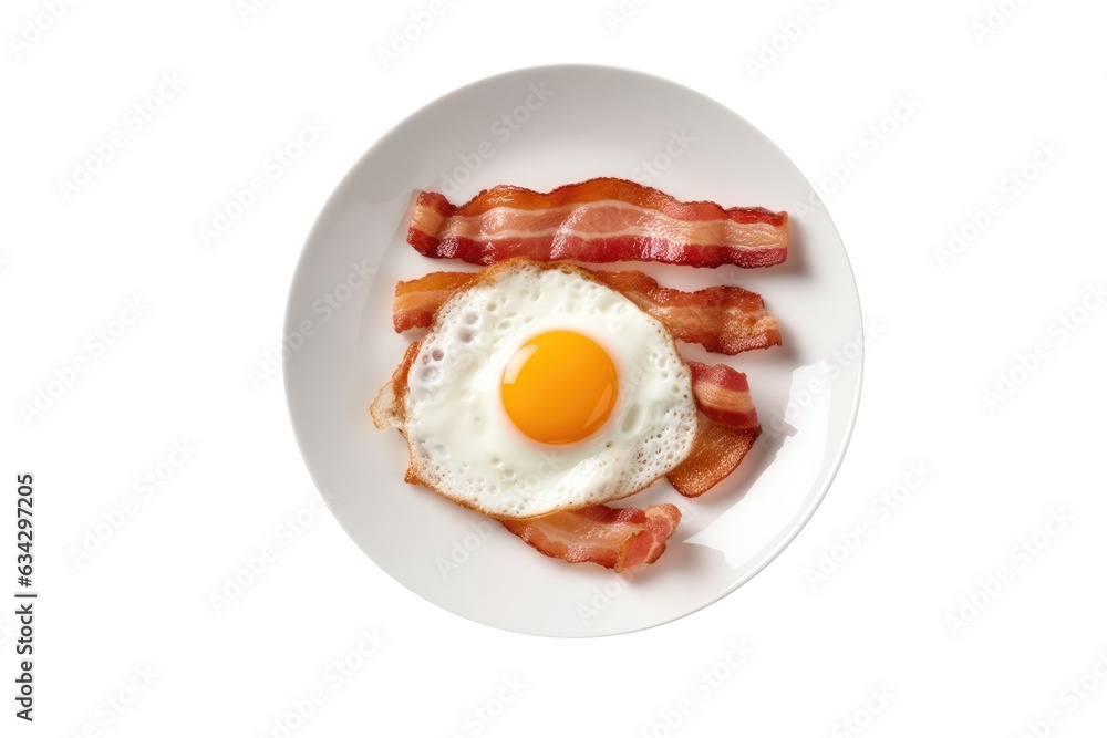 Fried Eggs and Bacon for breakfast isolated on transparent background. Generative Ai Fried Eggs and Bacon for breakfast isolated on transparent background. Generative Ai