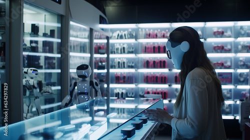 ai generated illustrution Humanoid smart woman robot, working in pharmacy industry.
