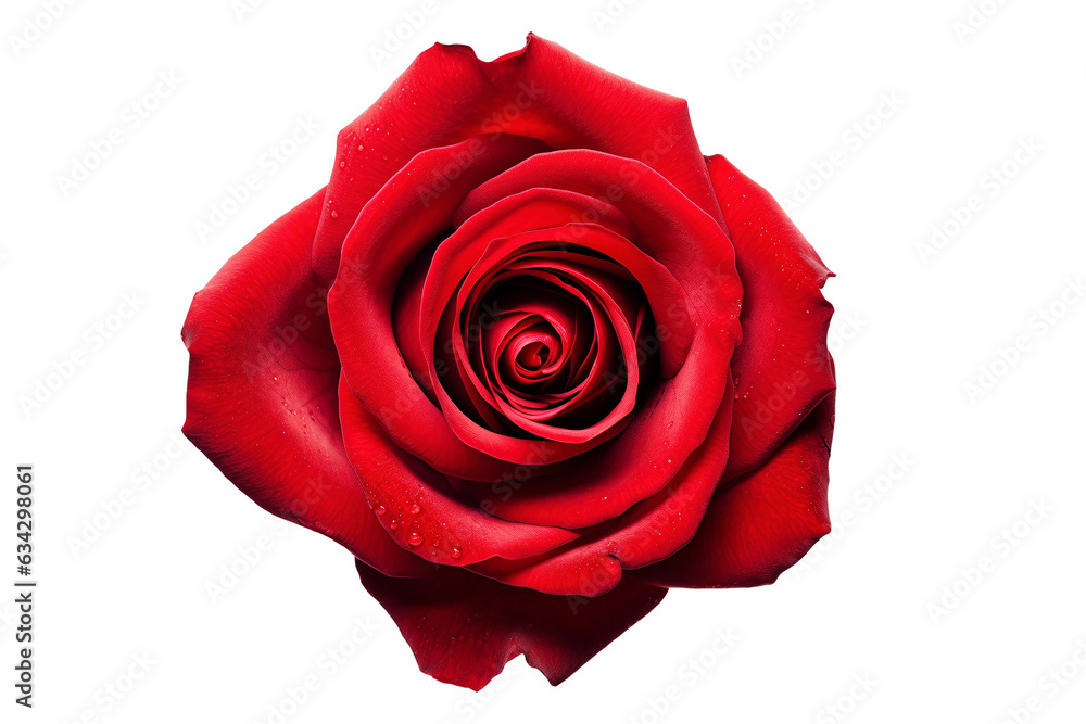 Red colored rose flower on transparent background. 