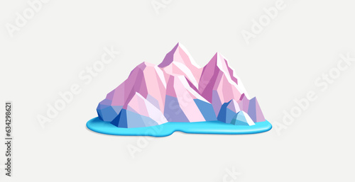 Floating iseberg or snow winter mountain, poly 3d render illustration, virtual world