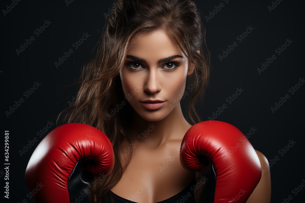 portrait of a beautiful sports woman wearing red boxing