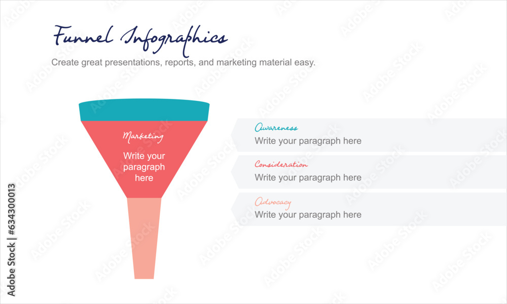 infographic funnel chart concept for slide presentation with 3 point list and funnels shape