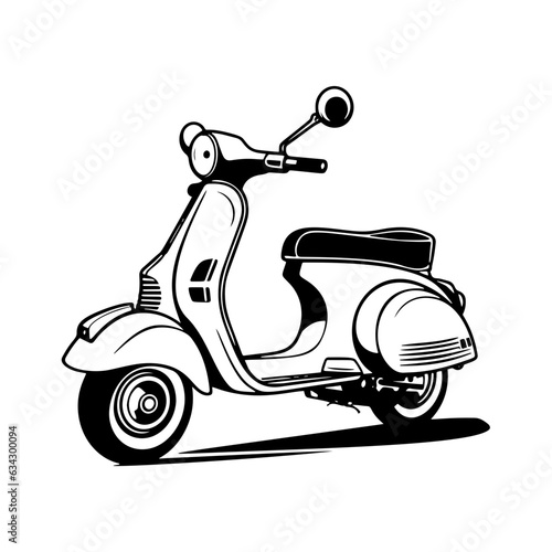 Vector Illustration of a Classic scooter with lines drawing for logo,icon, black and white