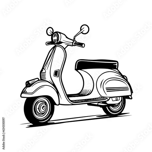 Vector Illustration of a Classic scooter with lines drawing for logo,icon, black and white