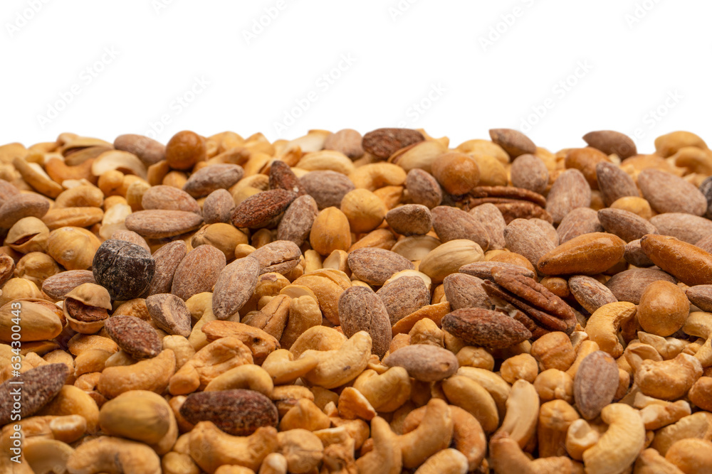 A group of almonds, pistachios, walnuts, macadamia, cashews. A group of almonds, pistachios, walnuts, macadamia, cashews.